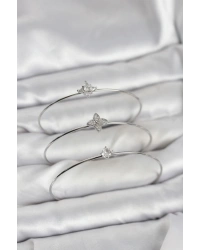 Zirkon Taşlı Gümüş Renk Yonca Model 3lü Kadın Bileklik Kombini