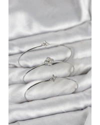 Zirkon Taşlı Gümüş Renk Yonca Tasarım 3lü Kadın Bileklik Kombini