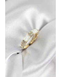 Zirkon Taşlı Kemik Model Gold Renk Kadın Yüzük