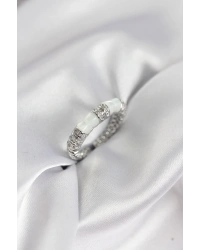 Zirkon Taşlı Kemik Model Gümüş Renk Kadın Yüzük