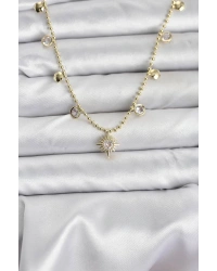 Zirkon Taşlı Kutup Yıldızı Model Pirinç Gold Renk Kadın Kolye