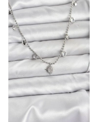 Zirkon Taşlı Kutup Yıldızı Model Pirinç Gümüş Renk Kadın Kolye