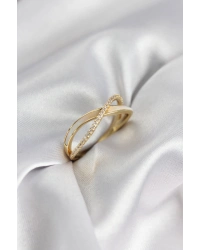 Zirkon Taşlı Sarmal Sedefli Gold Renk Kadın Yüzük