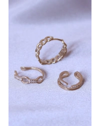 Zirkon Taşlı Zincir Model Küpe Seti