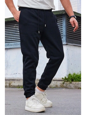 %100 Pamuk Beli Lastikli Bağlamalı Düz Erkek Jogger Eşofman Altı Günlük Kullanım