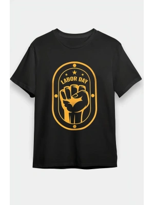 1 Mayıs Emekçilerimiz İçin Özel Tasarım LABOR DAY Baskılı T-shirt - Siyah