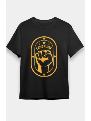 1 Mayıs Emekçilerimiz İçin Özel Tasarım LABOR DAY Baskılı T-shirt - Siyah