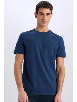 %100 Pamuk New Regular Fit Bisiklet Yaka Basic Düz Kısa Kollu Tişört V7699AZ24SP Lacivert