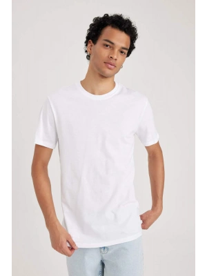 %100 Pamuk Slim Fit Dar Kesim Bisiklet Yaka Basic Düz Kısa Kollu Tişört Beyaz