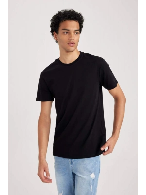 %100 Pamuk Slim Fit Dar Kesim Bisiklet Yaka Basic Düz Kısa Kollu Tişört B0653AXNS Siyah