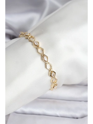 14K Gold Renk Kaplama Baklava Dilim Model Kadın Bileklik