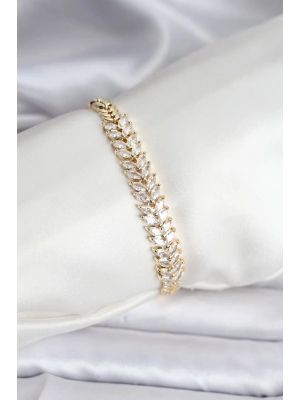 14K Gold Renk Kaplama Başak Model Zirkon Taşlı CM Kadın Bileklik