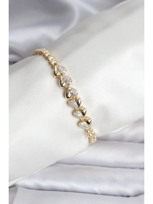 14K Gold Renk Kaplama Kalp Model CM Kadın Bileklik