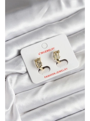 14K Gold Renk Kaplama Yarım Halka Zirkon Taşlı CM Kadın Küpe