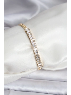 14K Gold Renk Kaplama Zirkon Taşlı Baget Model CM Kadın Bileklik