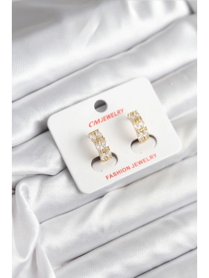 14K Gold Renk Kaplama Zirkon Taşlı CM Kadın Küpe