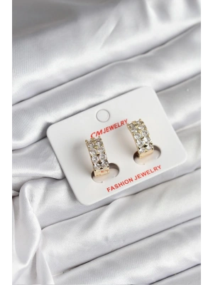 14K Gold Renk Kaplama Zirkon Taşlı CM Kadın Küpe