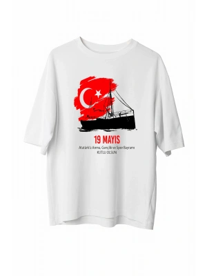 19 Mayıs 20/1 Unisex Baskılı T-shirt - Beyaz