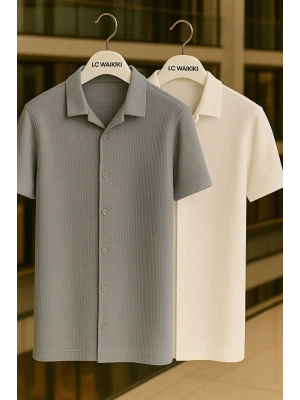 2li Avantajlı Paket %100 Pamuk Premium Erkek Yazlık Düğmeli Kısa Kol Gömlek