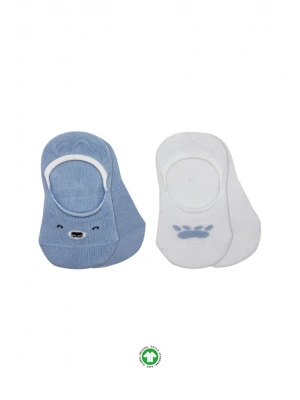 2Li Babet Cute Face Penye Çorap 30103 Mavi-Beyaz