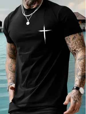 20/1 Penye Compack Baskılı Oversize Bisiklet Yaka Kısa Kol T-shirt - Siyah