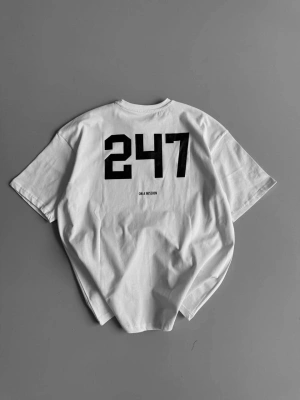 20/1 Penye Compack Baskılı Oversize Bisiklet Yaka Kısa Kol Yazlık T-shirt - Beyaz