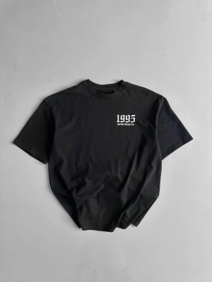 20/1 Penye Compack Baskılı Oversize Bisiklet Yaka Kısa Kol Yazlık T-shirt - Siyah