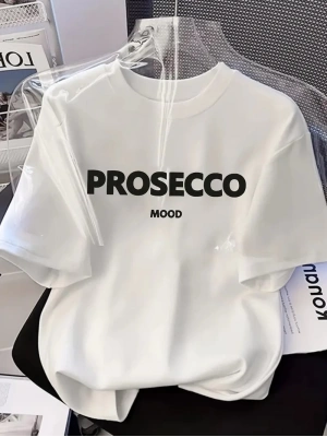 20/1 Penye Compack Baskılı Oversize Kısa Kol Bisiklet Yaka T-shirt - Beyaz