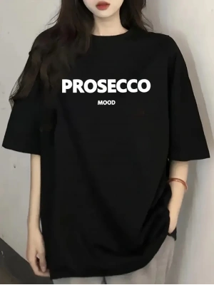 20/1 Penye Compack Baskılı Oversize Kısa Kol Bisiklet Yaka T-shirt - Siyah