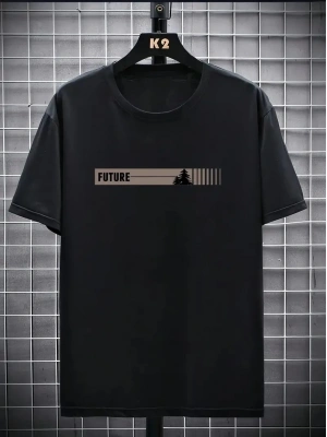 20/1 Penye Compack FUTRE Baskılı Oversize Kısa Kol Bisiklet Yaka T-shirt - Siyah