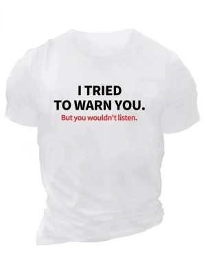20/1 Penye Compack I TRIED TO WARN YOU. Baskılı Oversize Bisiklet Yaka T-shirt - Beyaz