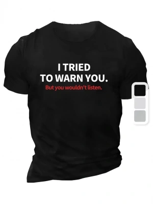 20/1 Penye Compack I TRIED TO WARN YOU. Baskılı Oversize Bisiklet Yaka T-shirt - Siyah