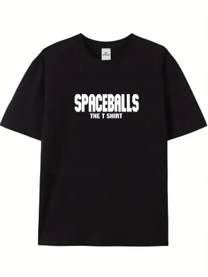 20/1 Penye Compack SPACEBALLS Erkek Baskılı Oversize Bisiklet Yaka Kısa Kol Yazlık T-shirt - Siyah