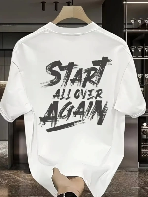 20/1 Penye Compack Start All Over Baskılı Oversize Bisiklet Yaka Kısa Kol Yazlık T-shirt - Beyaz