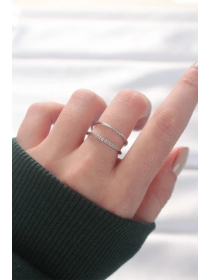 2li Görünümlü Su Yolu Tasarımlı Silver Renk Ayarlanabilir Yüzük