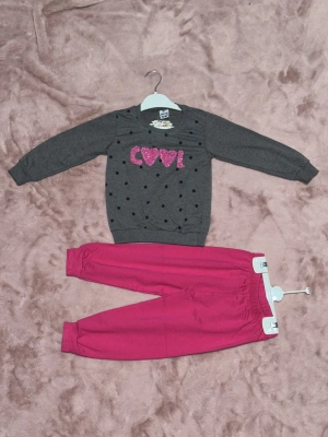 3-7 yaş pontiyeli ikili alt üst takım gri fuşya kız çocuk