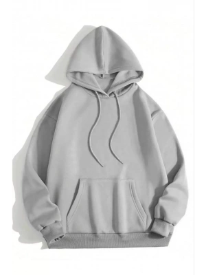 3 İplik Pamuklu Unisex Kapşonlu Sweetshirt - Gri