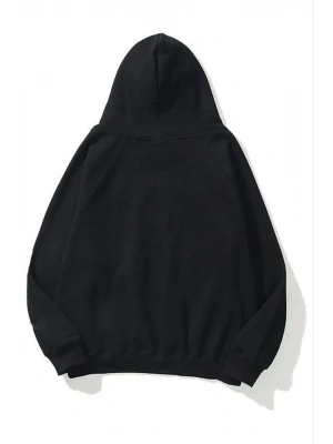 3 İplik Pamuklu Unisex Kapşonlu Sweetshirt - Siyah