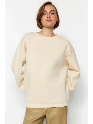 3 iplik şardonlu bisiklet yaka sweatshirt bej