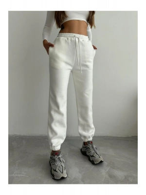 3 iplik şardonlu paça lastikli eşofman beyaz is001