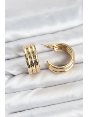 3lü Görünüm 316L Çelik Gold Renk Kadın Küpe