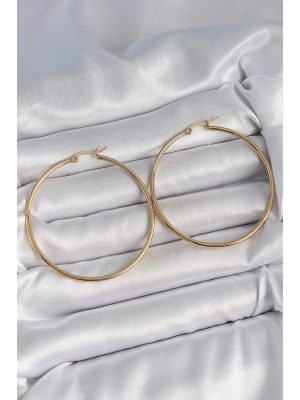 316 Çelik Gold Renk 53 mm Halka Model Kadın Küpe
