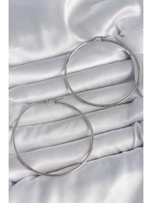 316 Çelik Gümüş Renk 63 mm Halka Model Kadın Küpe