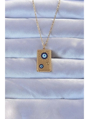 316L Altın Renk İşlemeli Nazarlı Vintage Kolye