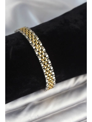 316L Çelik 9 mm Kalınlıkta Gold ve Gümüş Renkli Erkek Bileklik