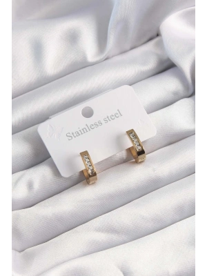 316L Çelik Altın Renk Zirkon Taşlı Halka Model Küpe