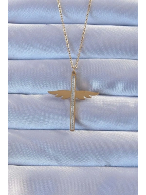 316L Çelik Altın Renk Zirkon Taşlı Mikail Kolye