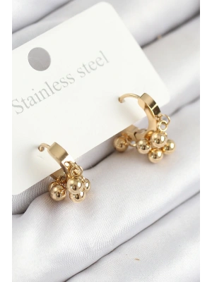 316L Çelik Boncuklu Halka Model Gold Renk Kadın Küpe