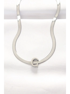 316L Çelik C Harfli Silver Renk İtalyan Zincirli Kolye