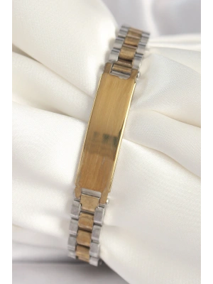 316L Çelik Gold Gümüş Renk Zincir Künye Model Erkek Bileklik